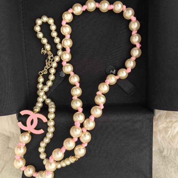 CHANEL Long Necklace Metal Glass Imitation Pearls Silk Resin Authentic - Picture 10 of 11